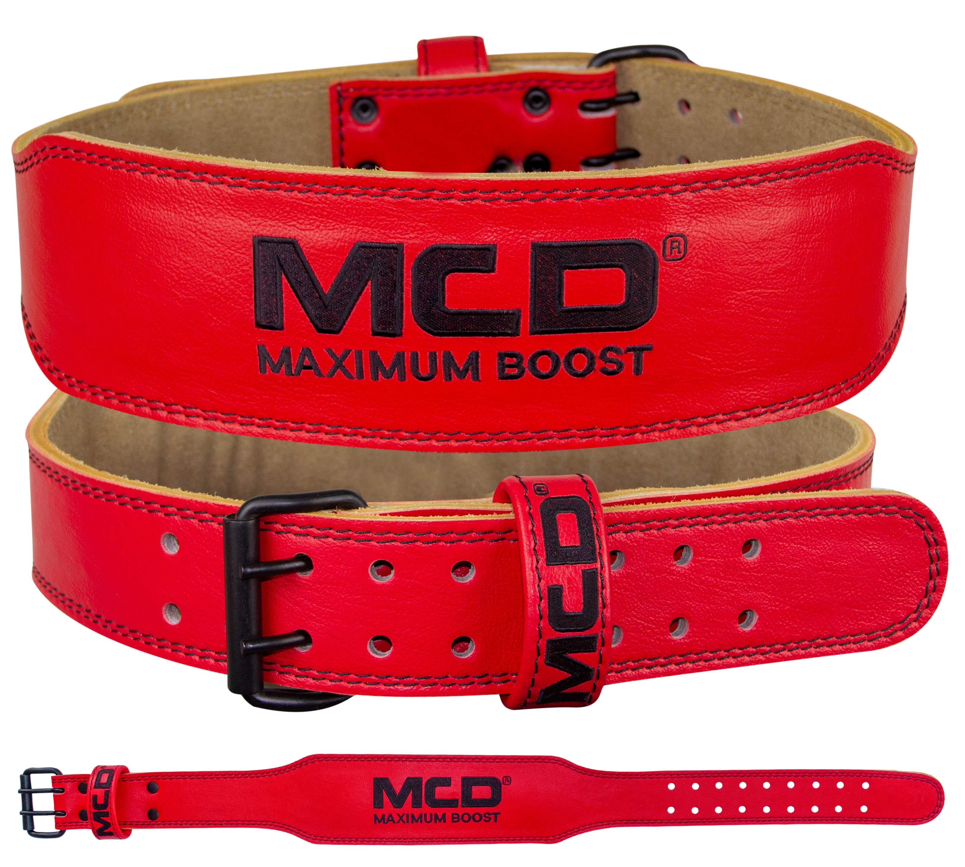 MCD Leather Weight Lifting Belt Brown, Red Grey
