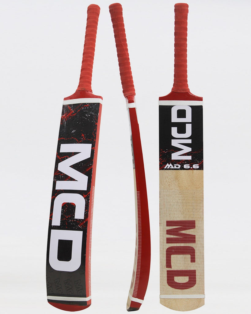 MCD COCONUT WOOD TAPE BALL CRICKET BAT BLACK&RED 6.6