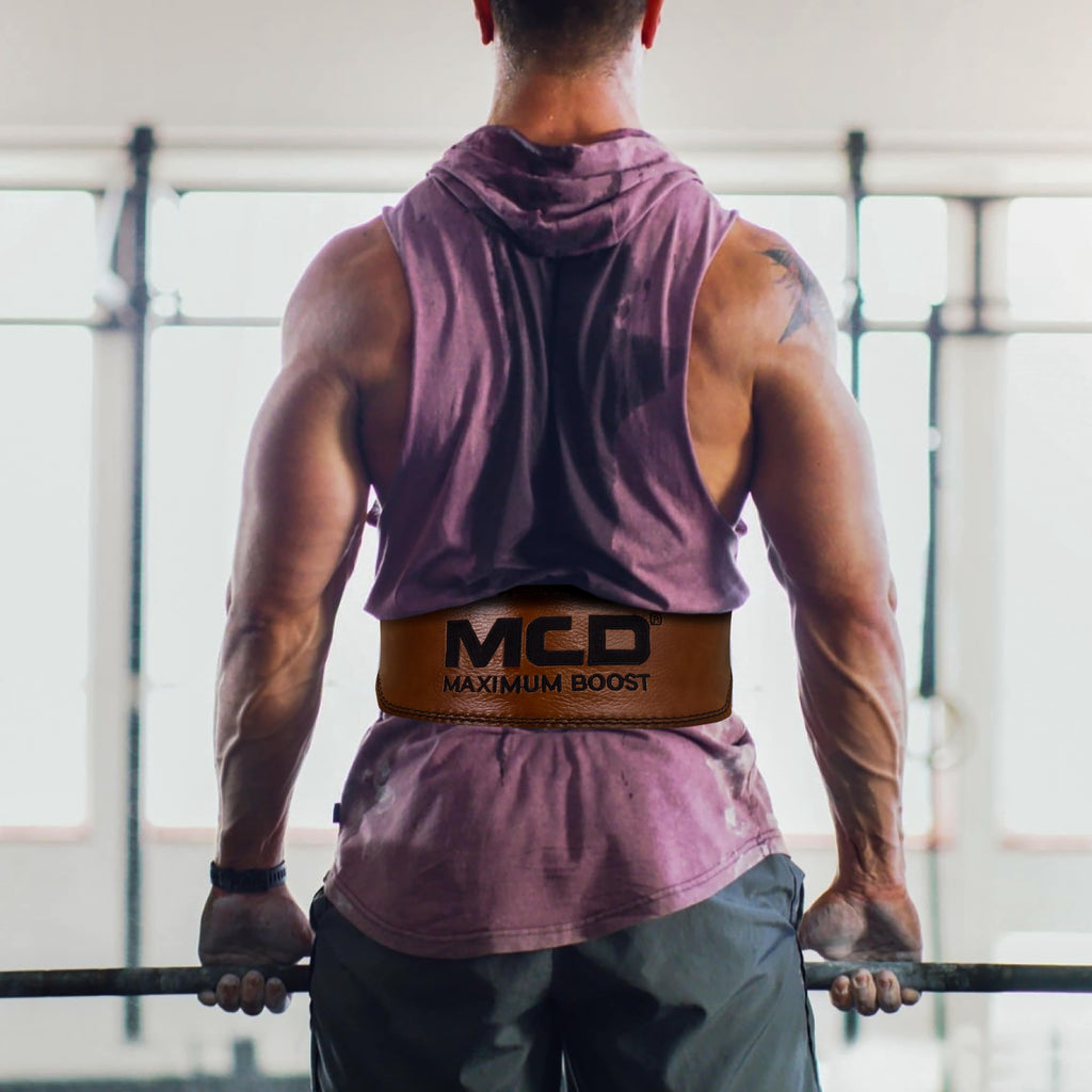 MCD Leather Weight Lifting Belt Brown, Red , Grey