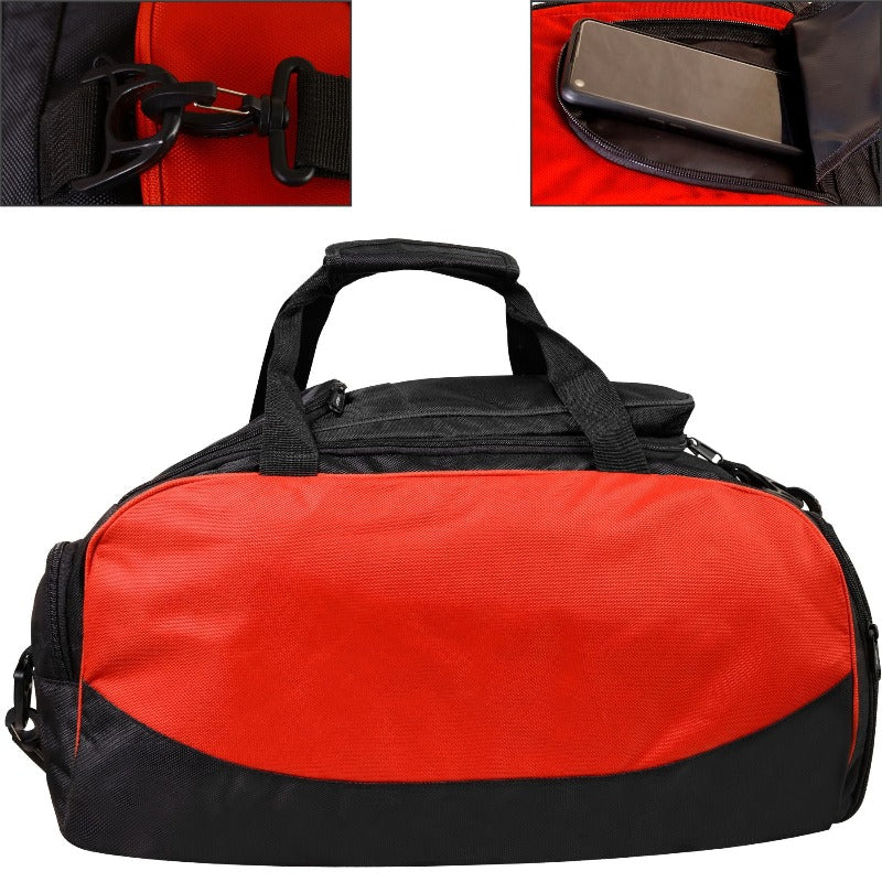 MCD GYM KIT DUFFLE BAG - BACKPACK STRAPS & SHOES COMPARTMENT RED / BLACK